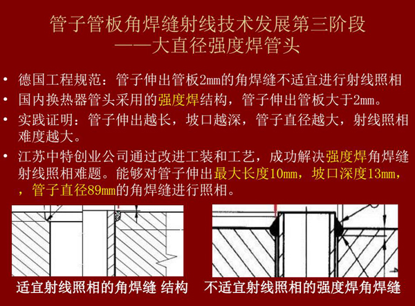 管子管板角焊缝射线技术发展第三阶段：大直径强度焊管头